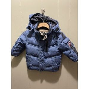 Boys Blue Gray Winter Chore Outdoor Jacket Size 2T Hawke &CO HK Zip Up Down Fill